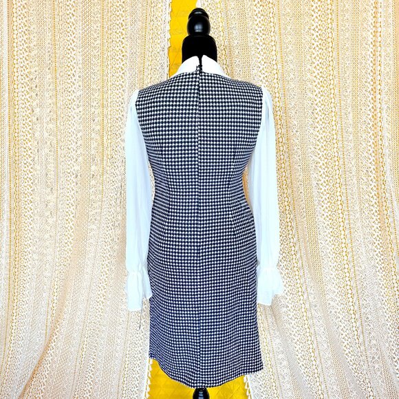 Preppy Houndstooth Collared Sheer Sleeve Pearl Necklace Sheath Dress Size 6 NWT - Picture 4 of 14
